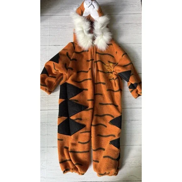Plush Tiger Costume Sz 18-24 Mth, One Piece Zip-Up, With Hood & Tail - Picture 1 of 11